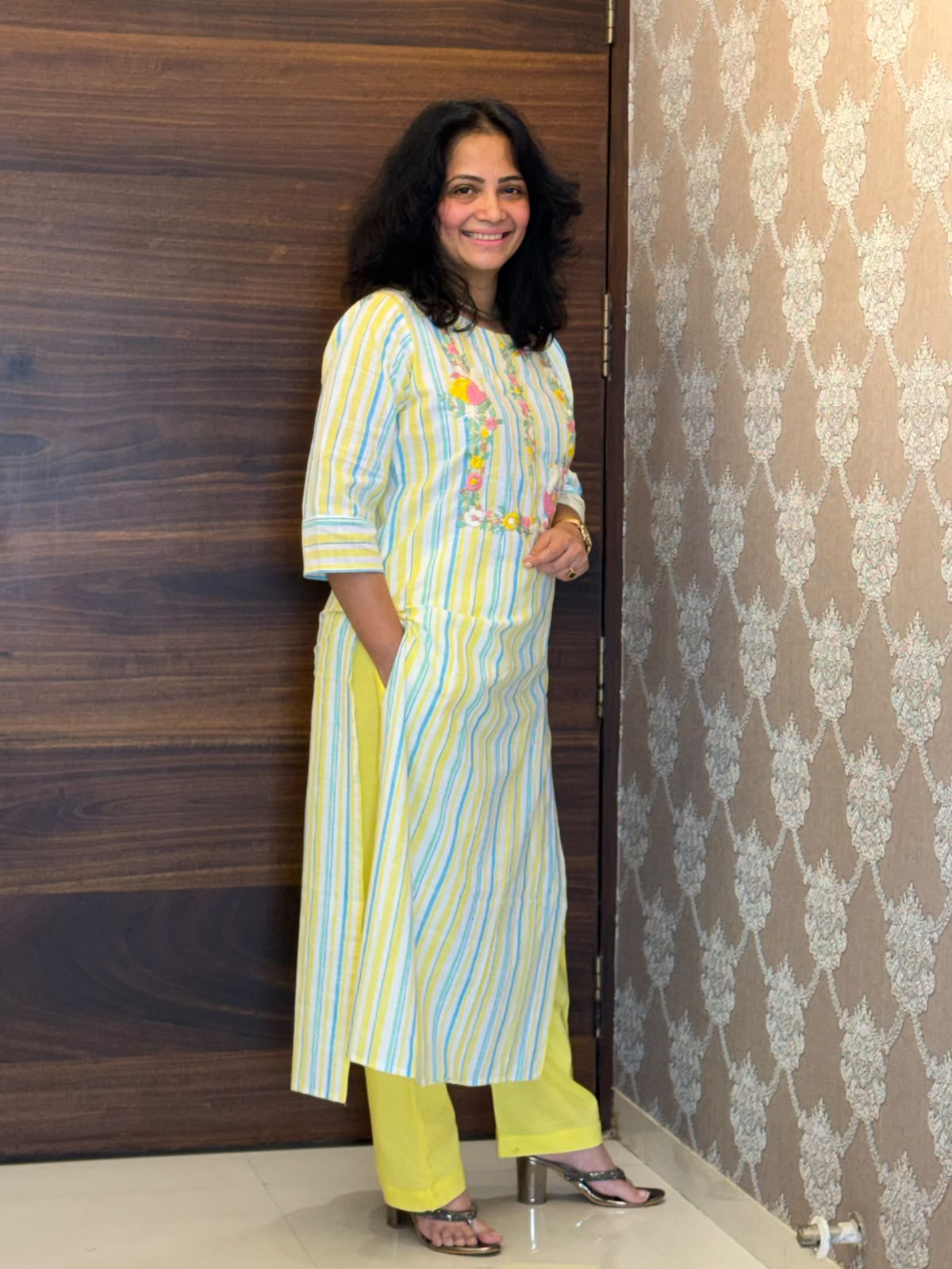 Yellow Color Handloom Cotton Kurti-Pant Set