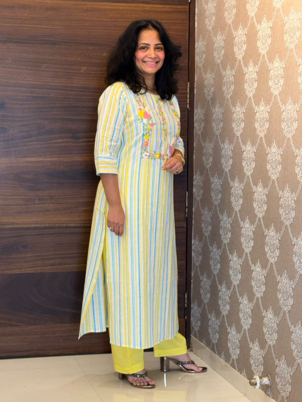 Yellow Color Handloom Cotton Kurti-Pant Set