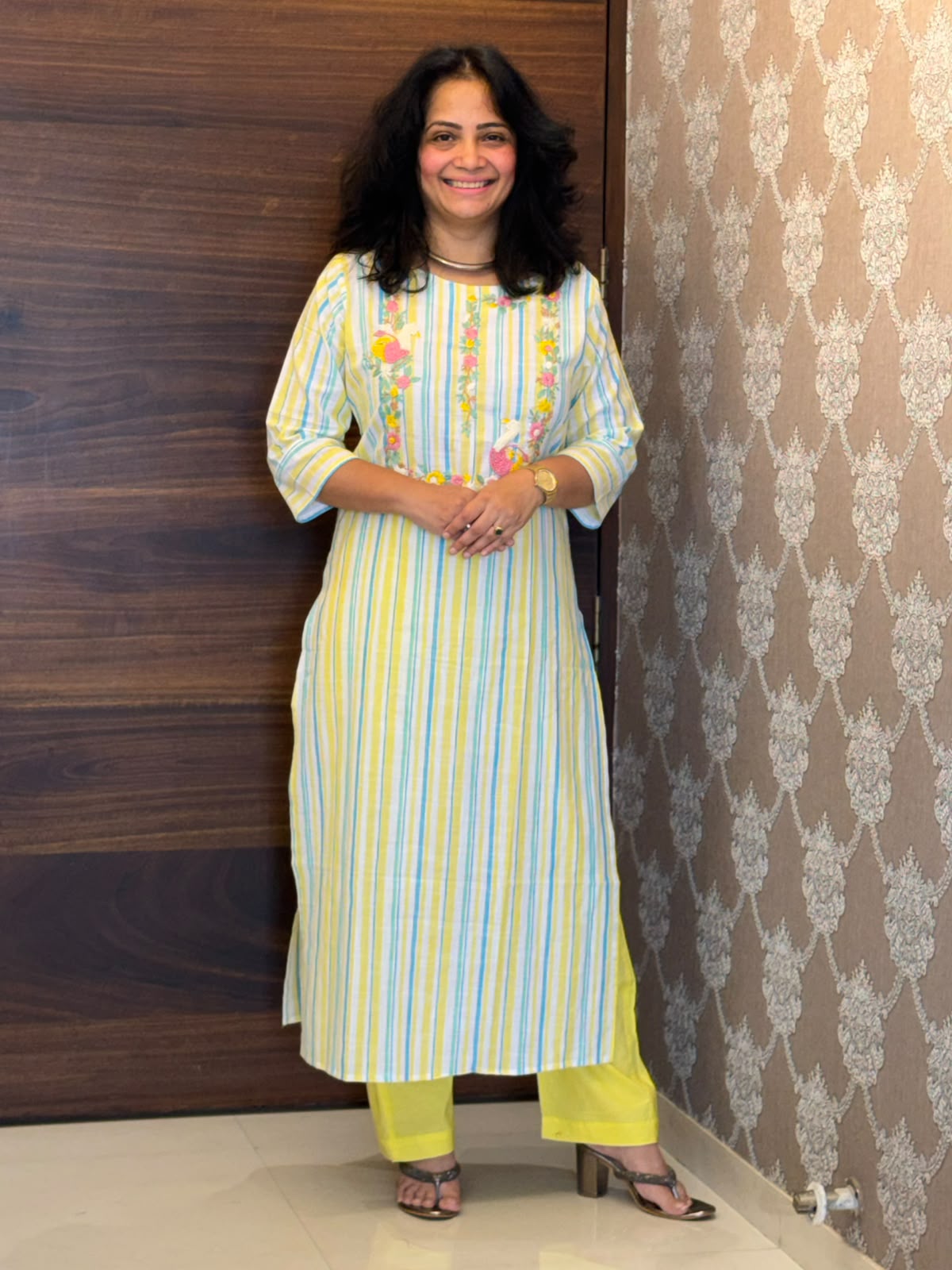 Yellow Color Handloom Cotton Kurti-Pant Set