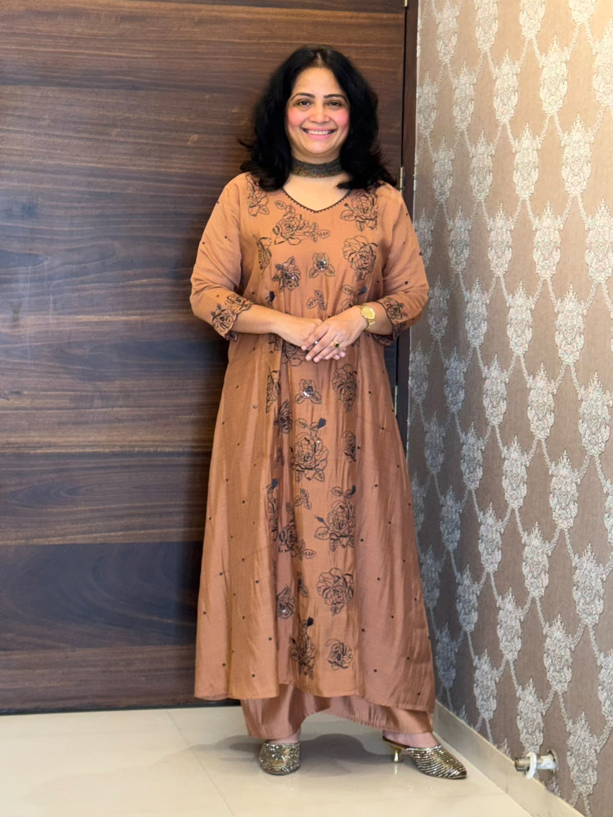 Cinnamon Brown Color Mul Chanderi Dupatta Set