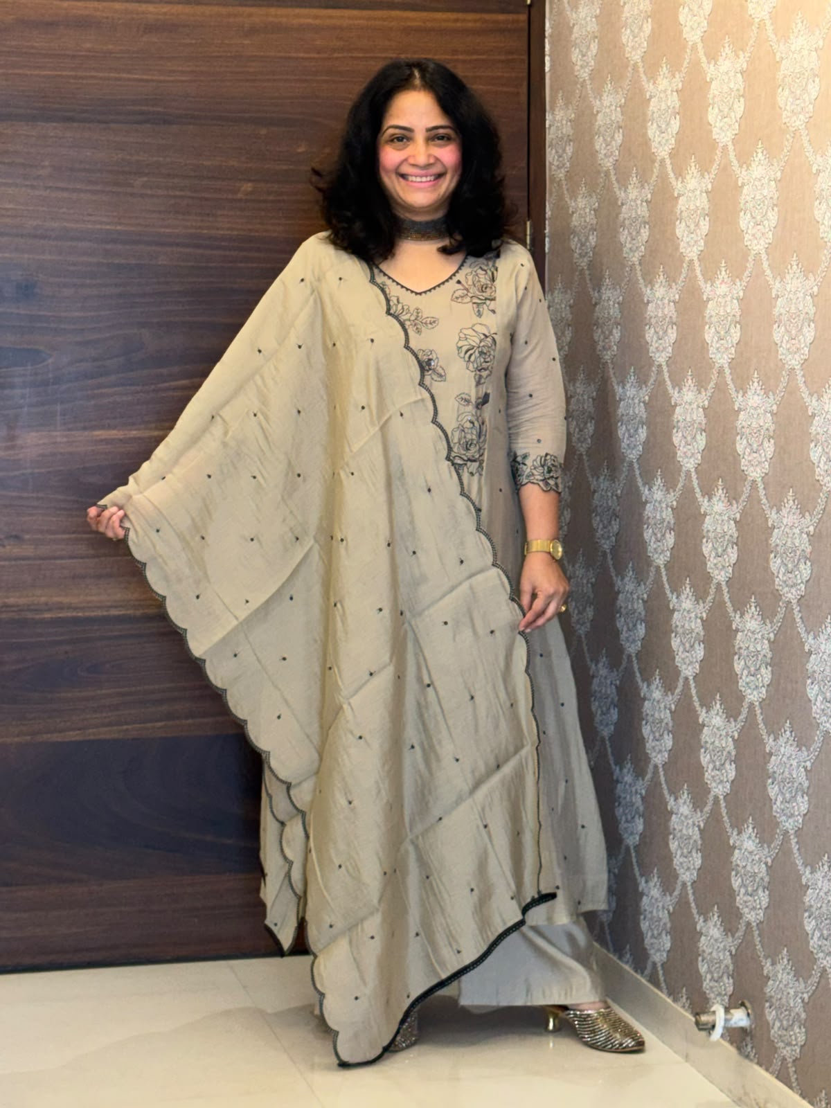 Warm Beige Color Mul Chanderi Dupatta Set