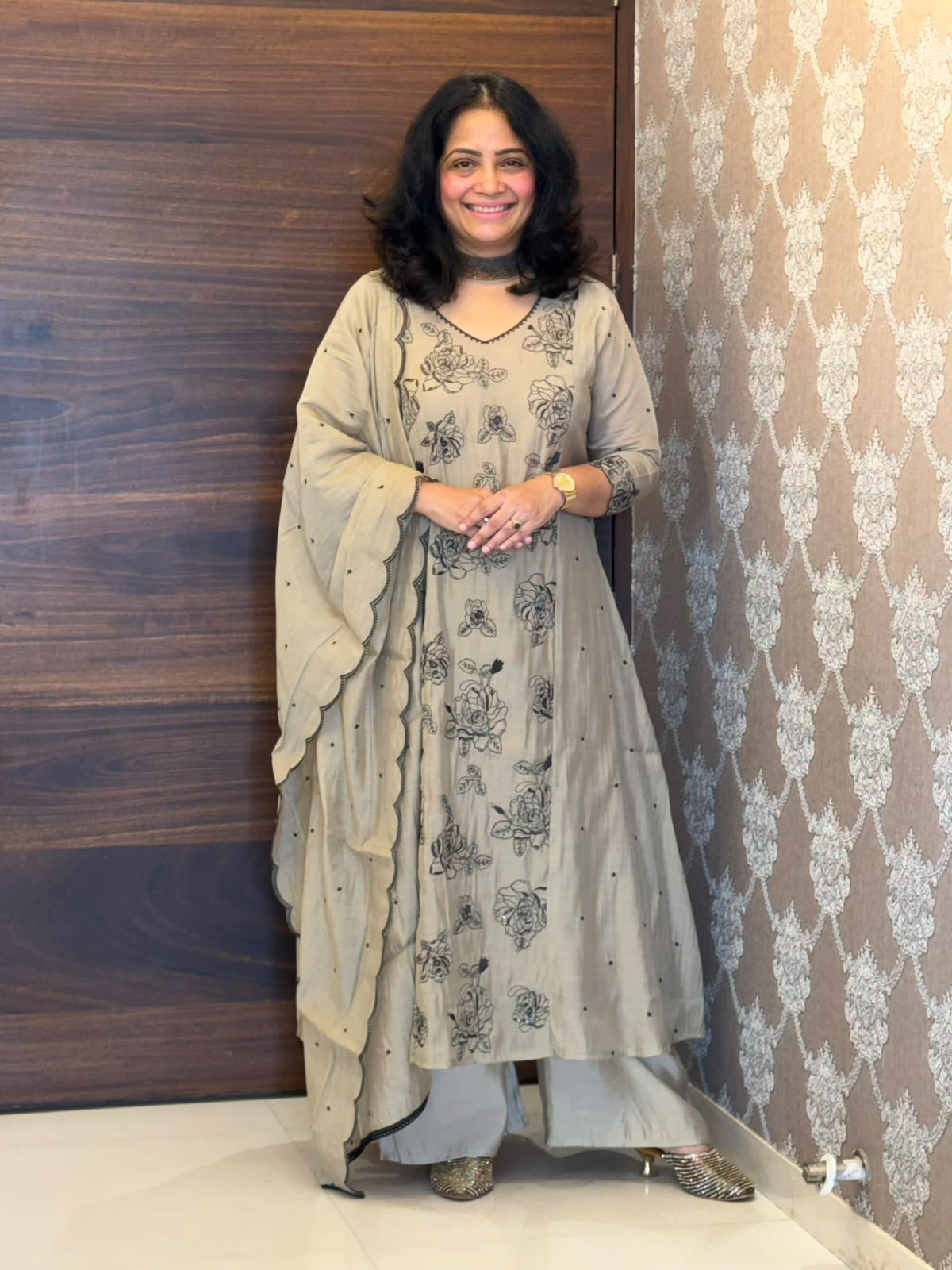 Warm Beige Color Mul Chanderi Dupatta Set
