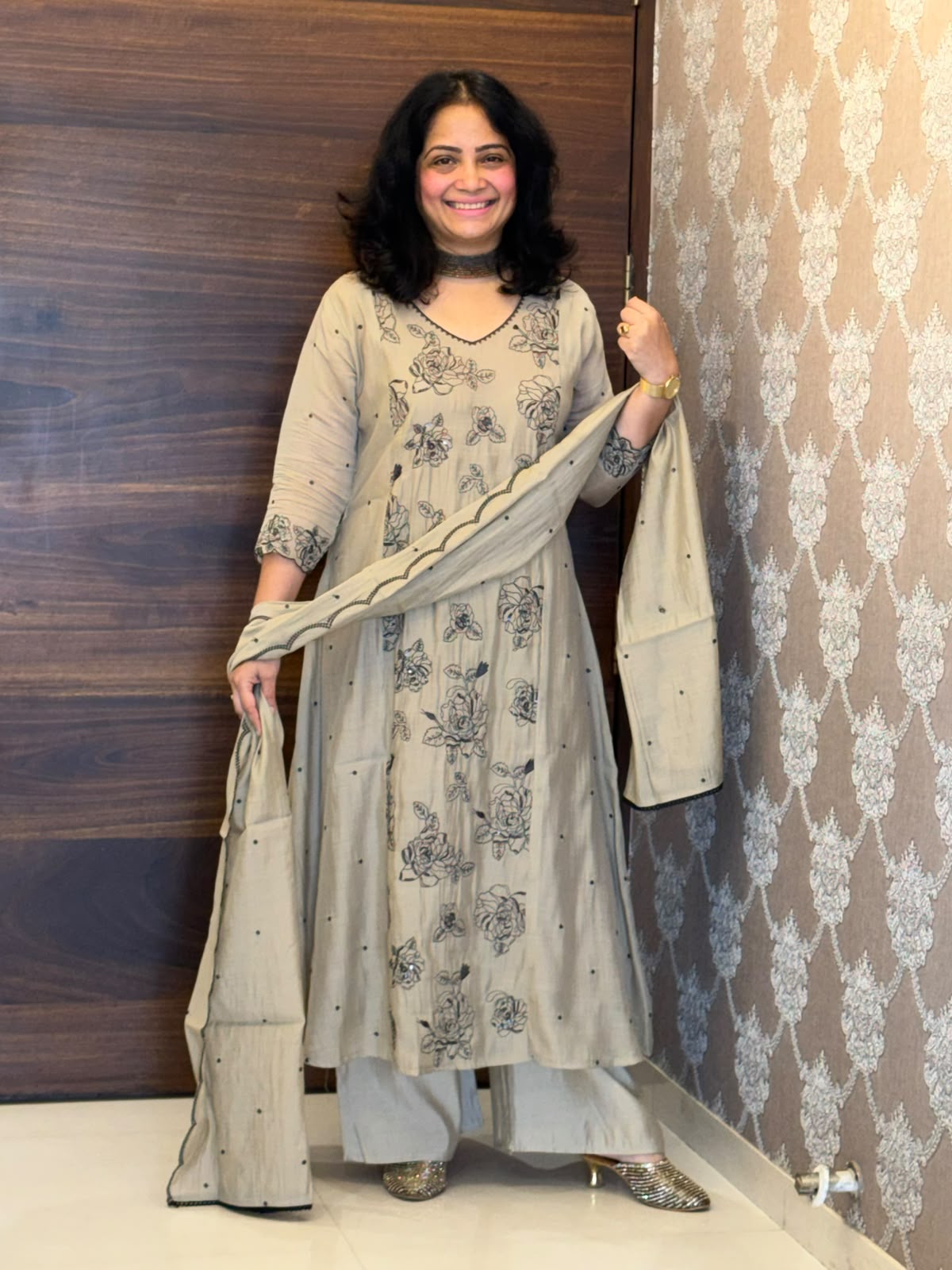 Warm Beige Color Mul Chanderi Dupatta Set