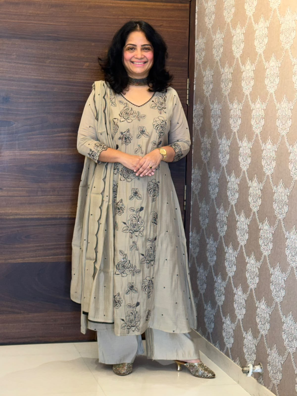 Warm Beige Color Mul Chanderi Dupatta Set