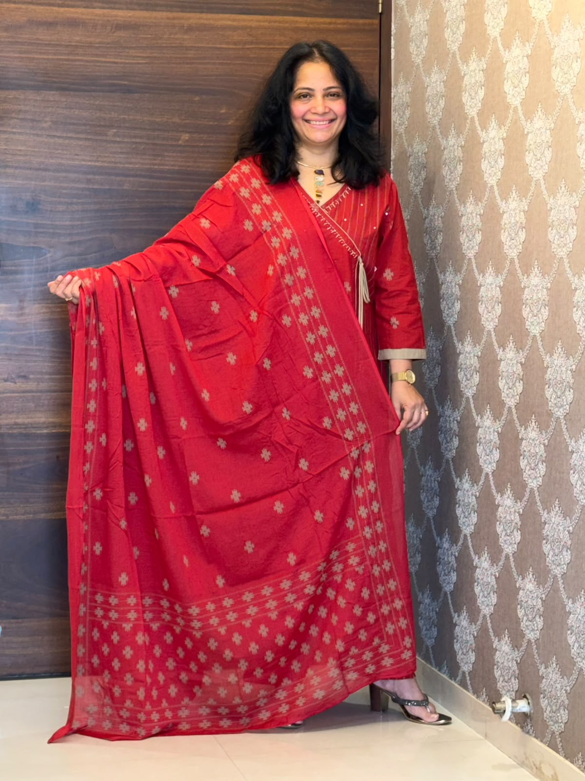 Rust Color Angrakha Pure Cotton Dupatta Set
