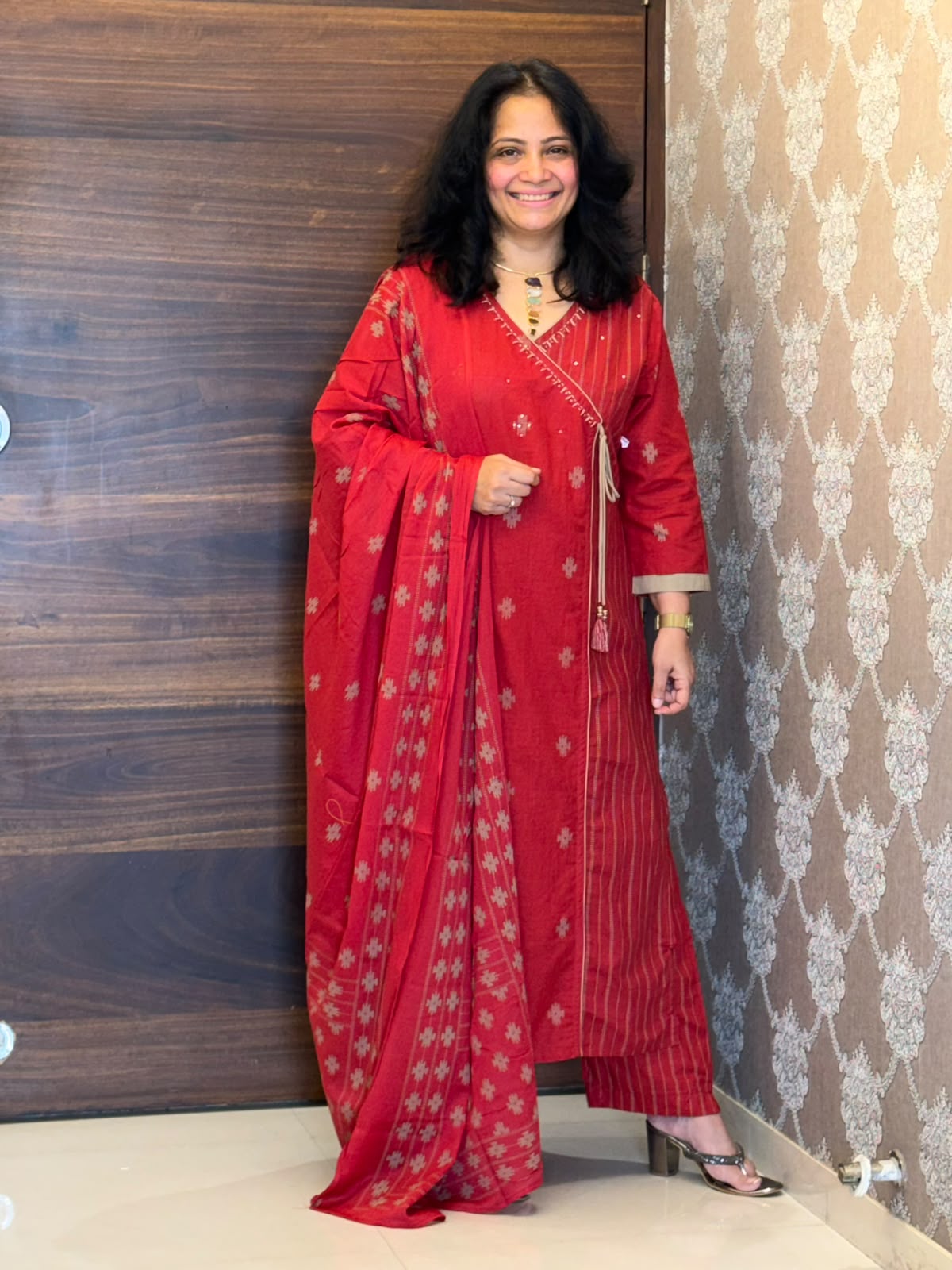 Rust Color Angrakha Pure Cotton Dupatta Set