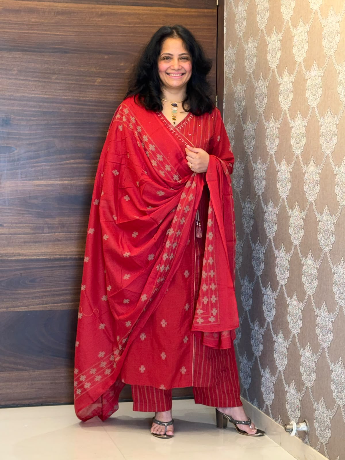 Rust Color Angrakha Pure Cotton Dupatta Set