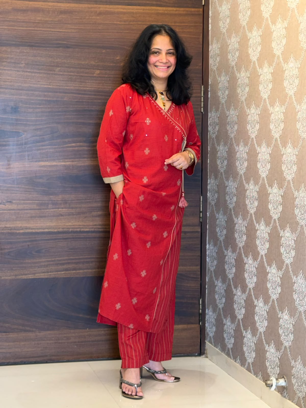 Rust Color Angrakha Pure Cotton Dupatta Set