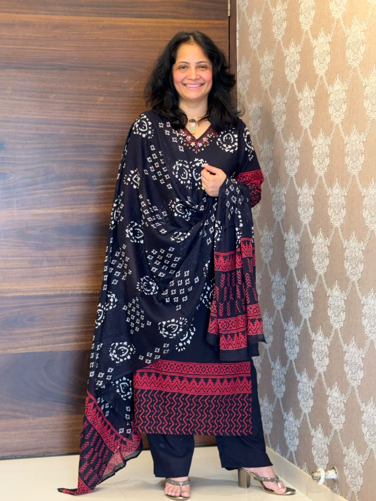 Black Color Block-Printed Pure Cotton Dupatta Set- Style 3