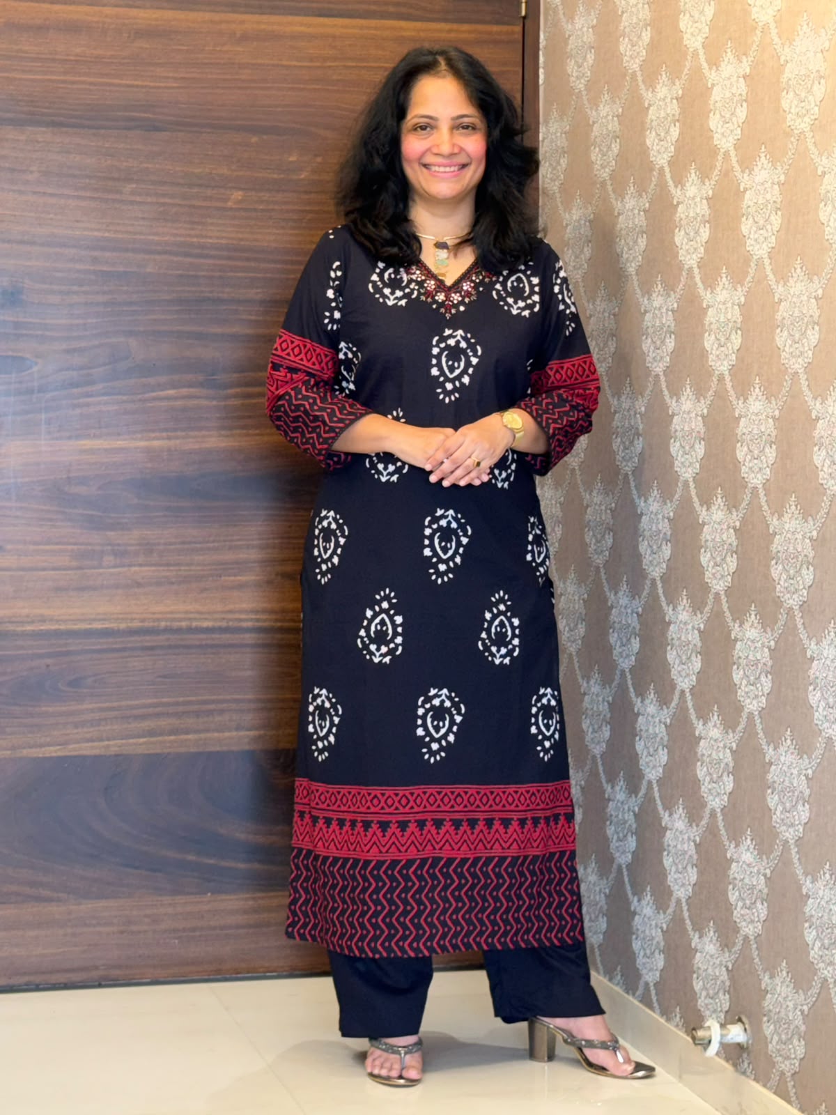 Black Color Block-Printed Pure Cotton Dupatta Set- Style 3