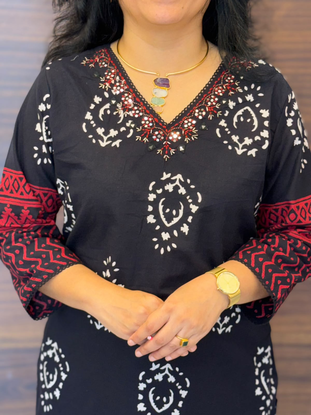 Black Color Block-Printed Pure Cotton Dupatta Set- Style 3