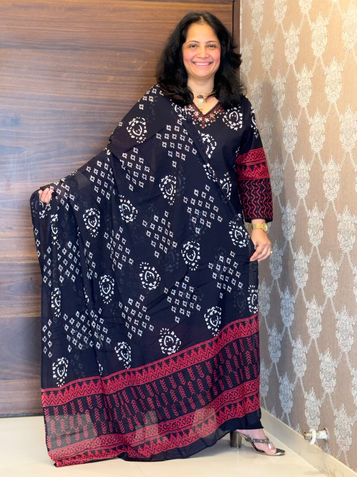 Black Color Block-Printed Pure Cotton Dupatta Set- Style 3
