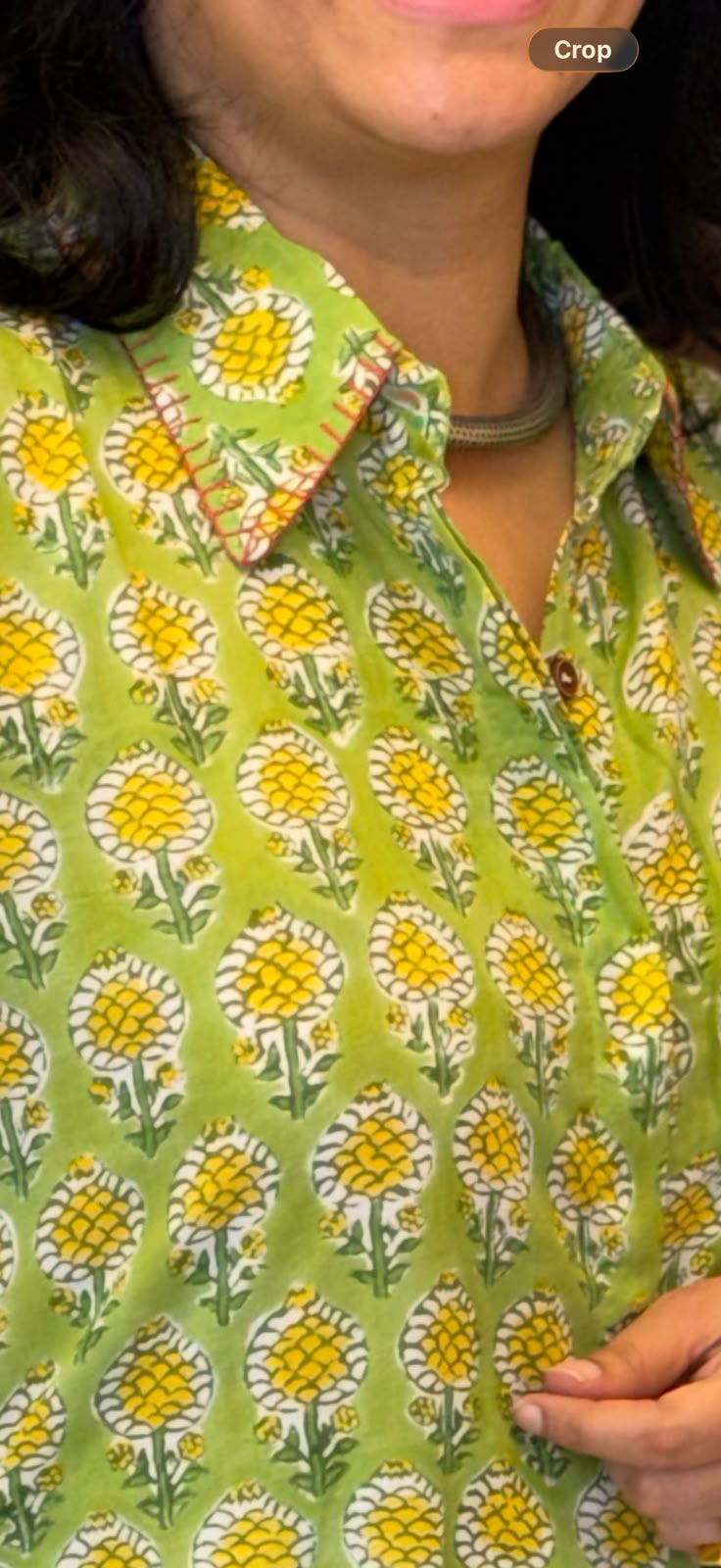Lime Green With Yellow Floral Hand Block Printed Dabu Cotton A Line Kurti