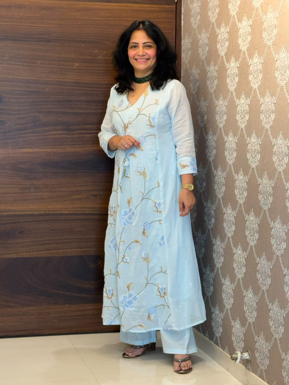 Powder Blue Colour Mulmul Cotton Dupatta Set