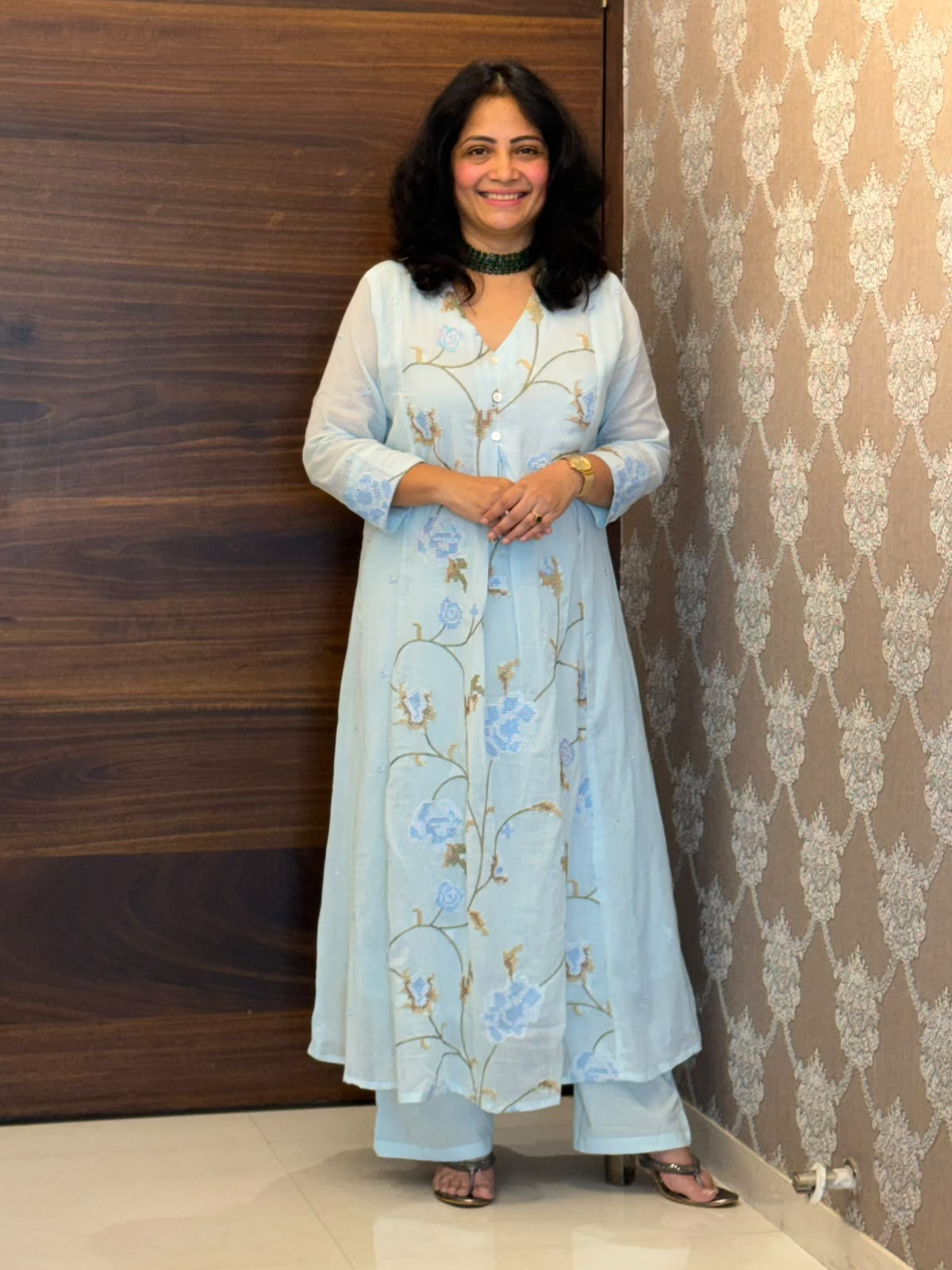 Powder Blue Colour Mulmul Cotton Dupatta Set