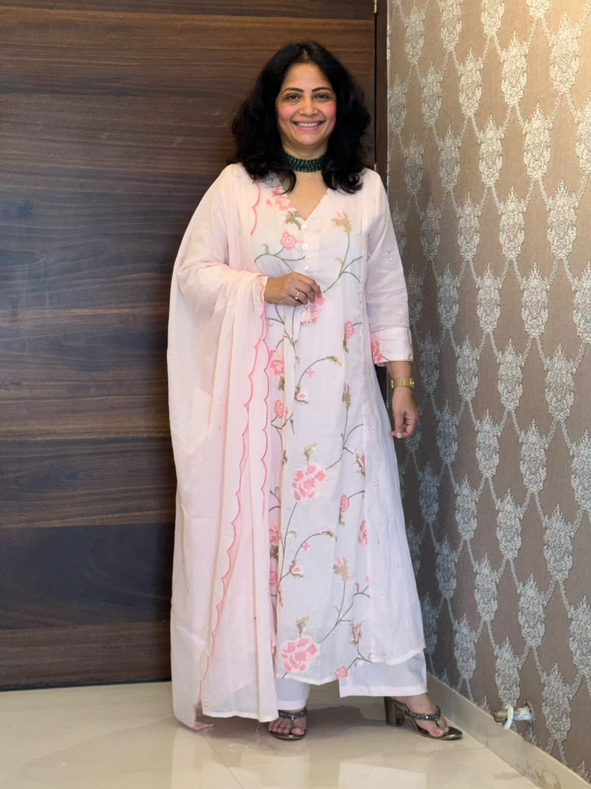Powder Pink Colour Mulmul Cotton Dupatta Set