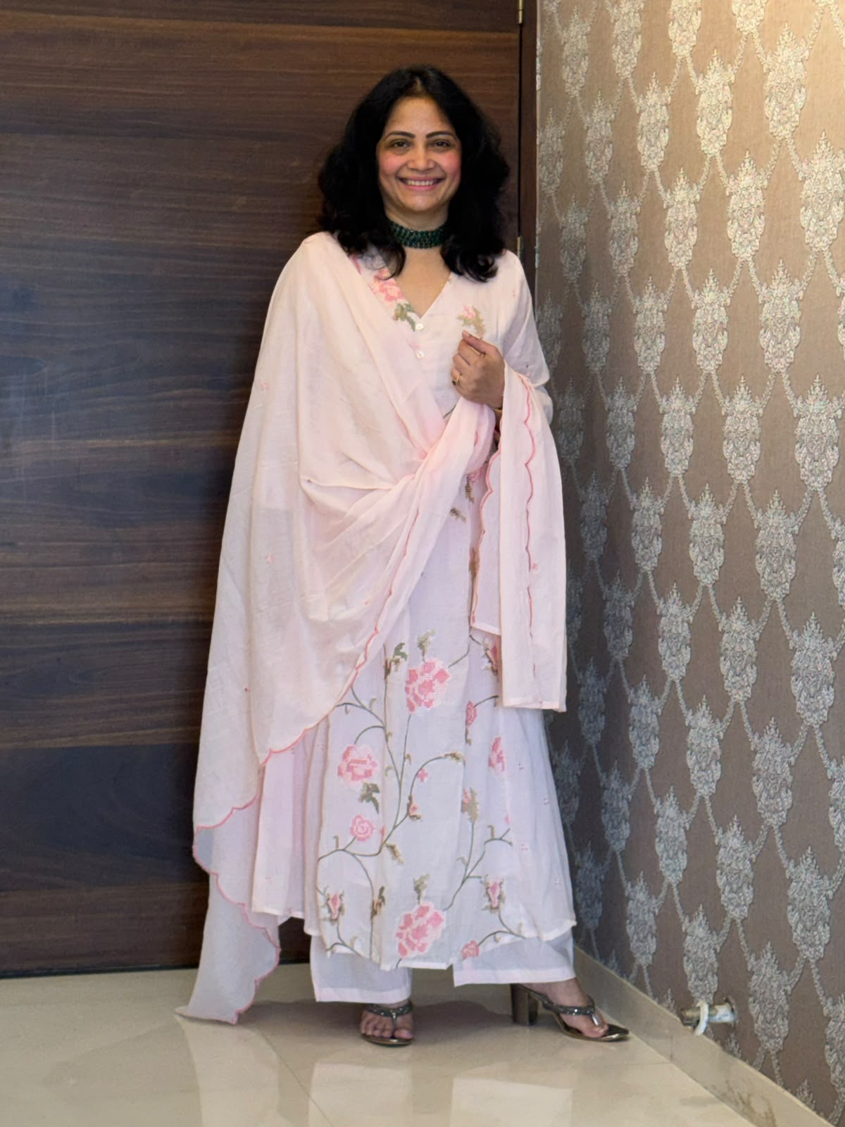 Powder Pink Colour Mulmul Cotton Dupatta Set