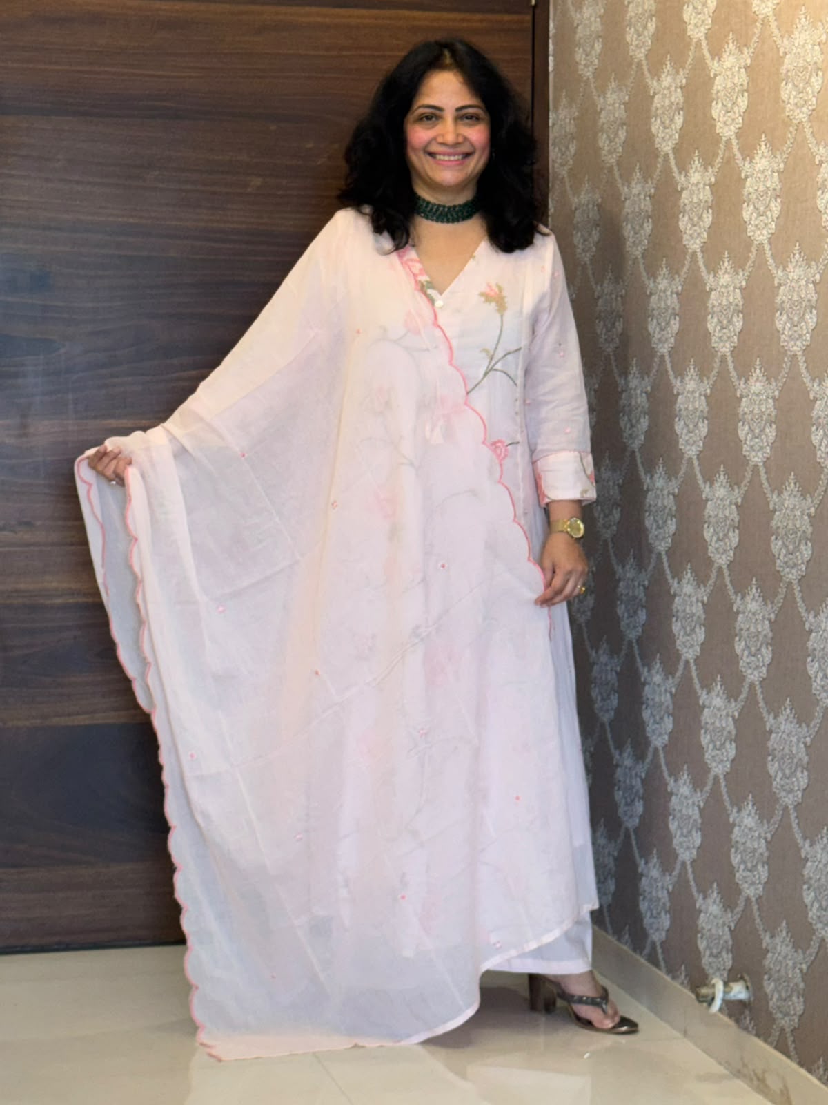 Powder Pink Colour Mulmul Cotton Dupatta Set