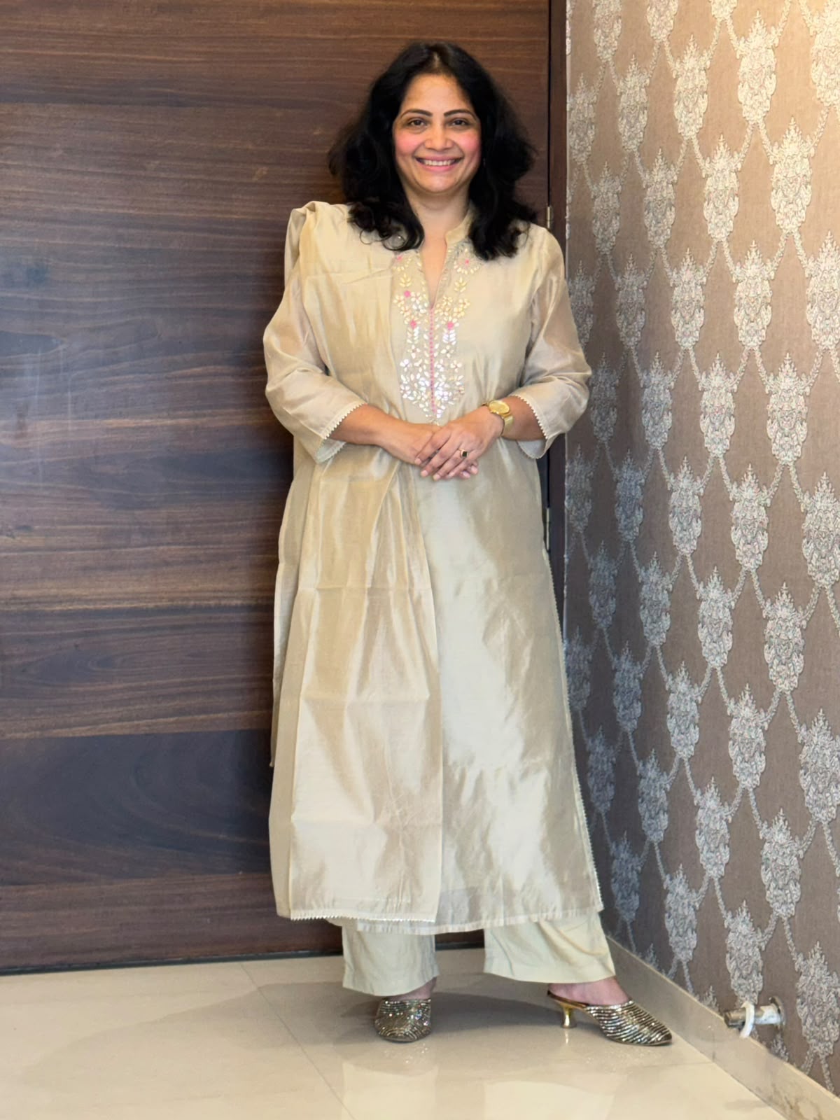 Motiya Color Chanderi Dupatta Set