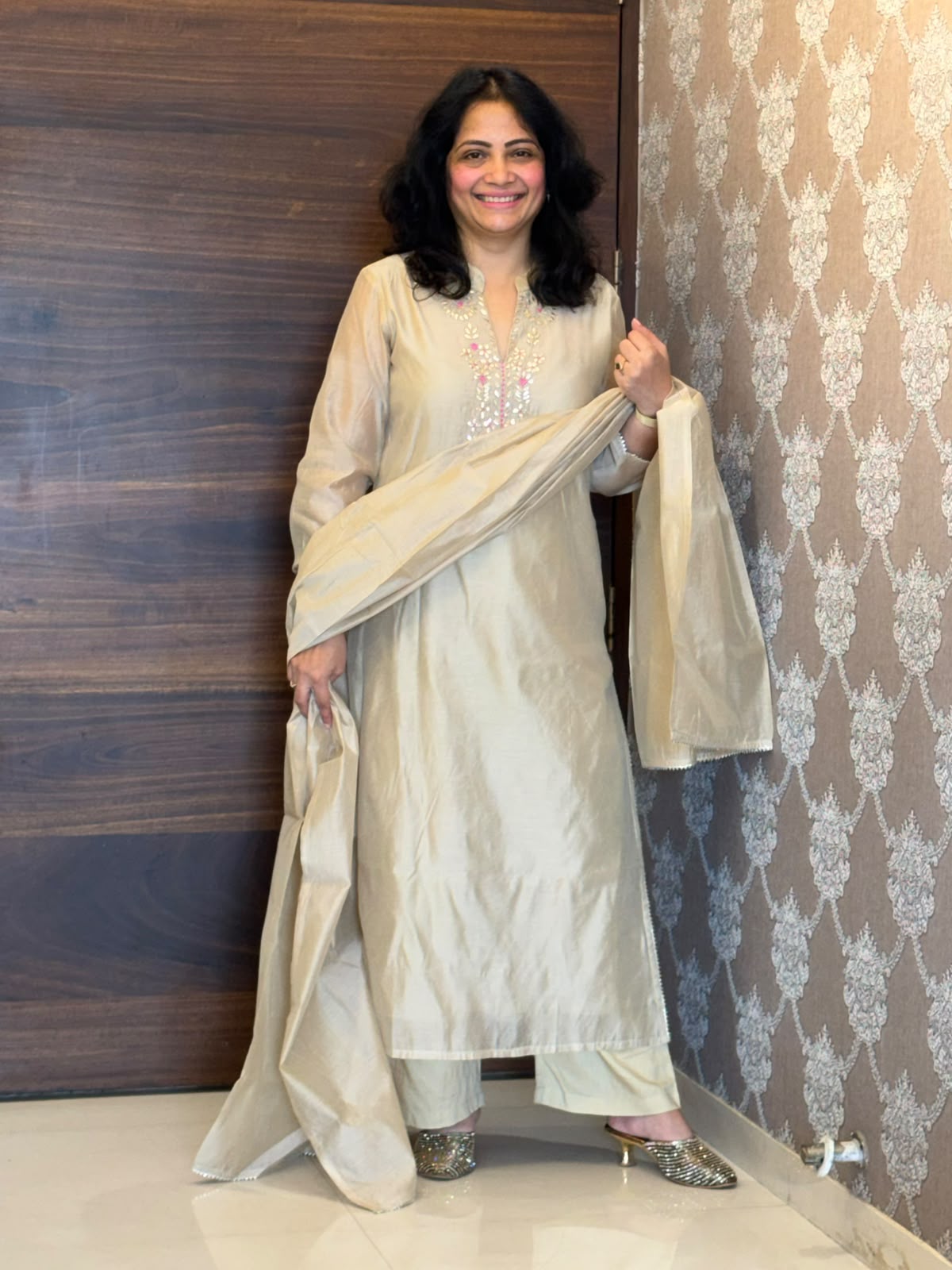 Motiya Color Chanderi Dupatta Set