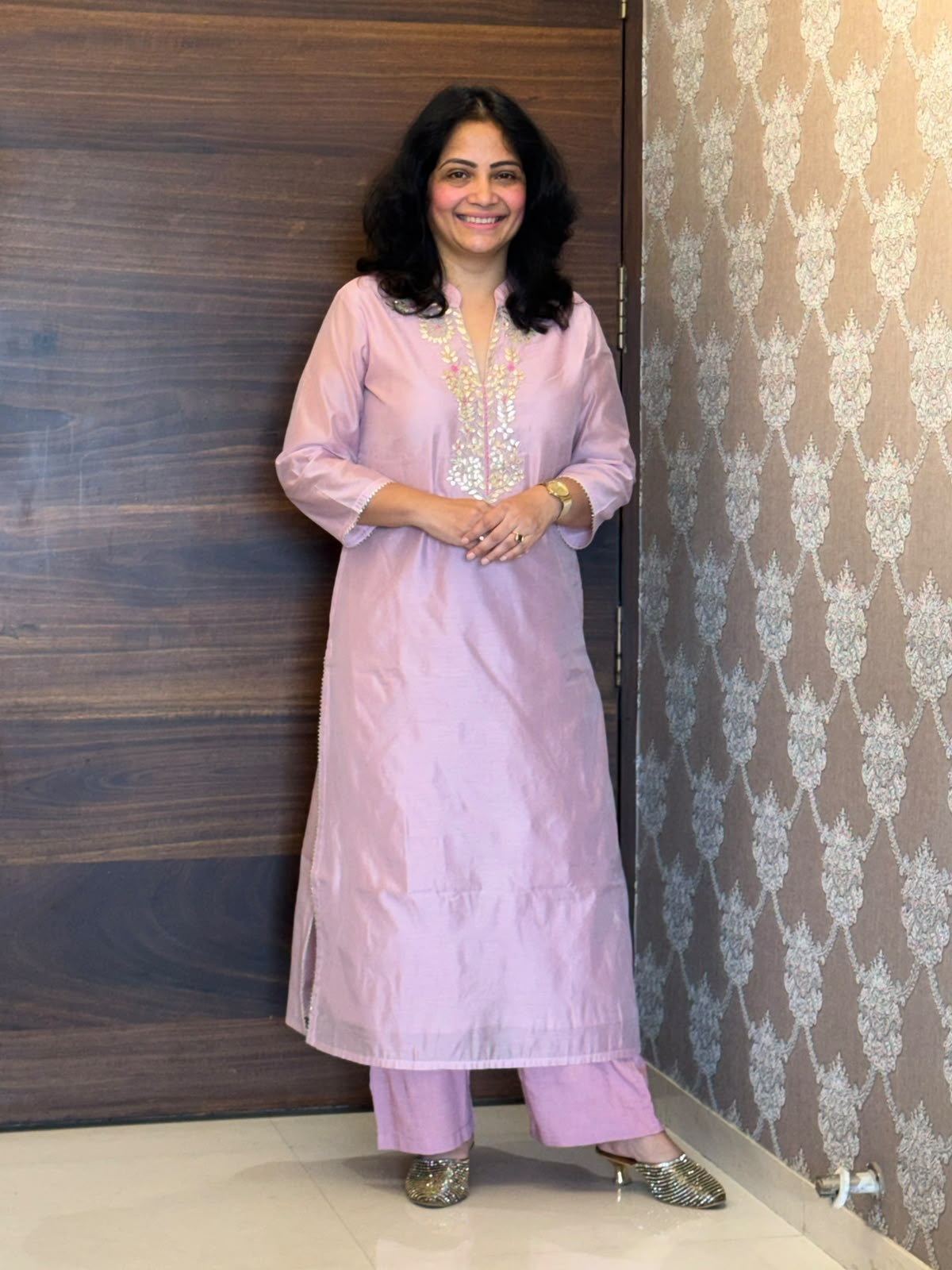 Motiya Pink Color Chanderi Dupatta Set