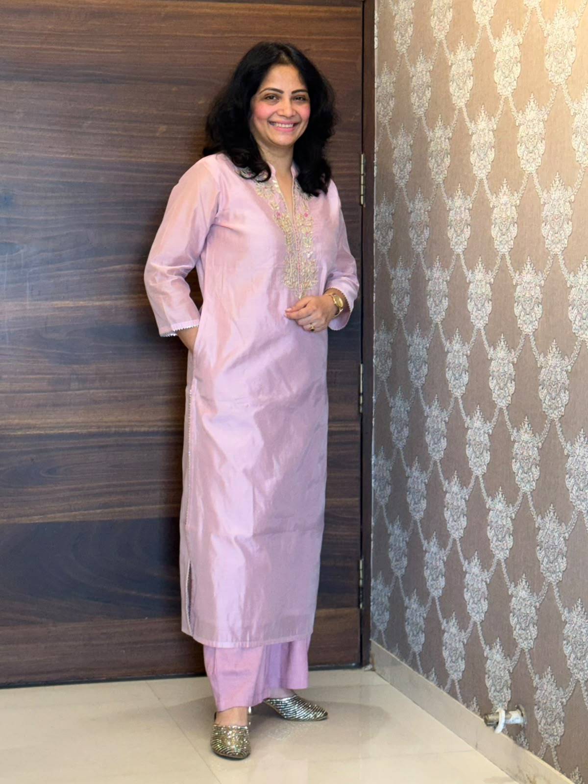 Motiya Pink Color Chanderi Dupatta Set