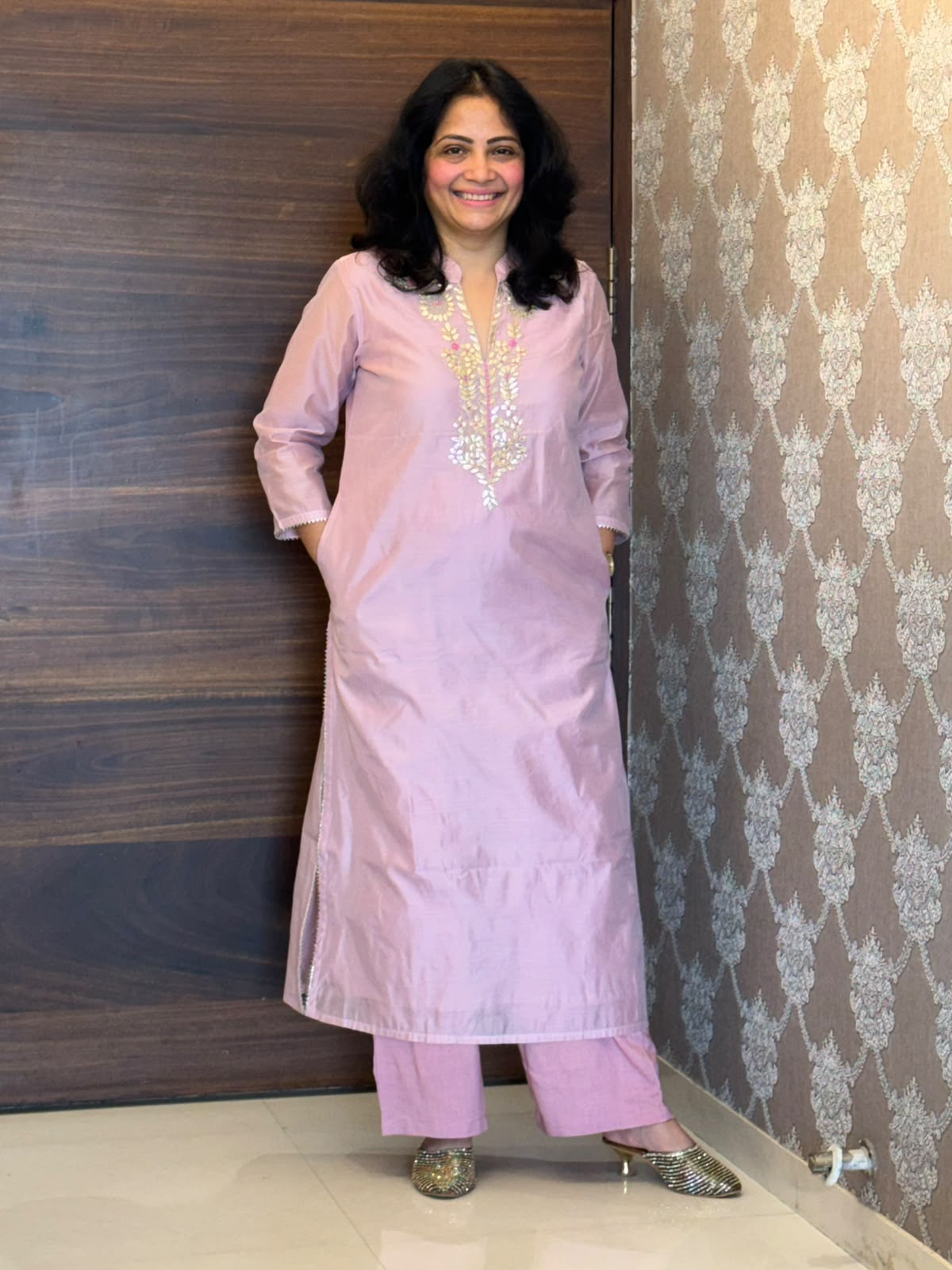 Motiya Pink Color Chanderi Dupatta Set