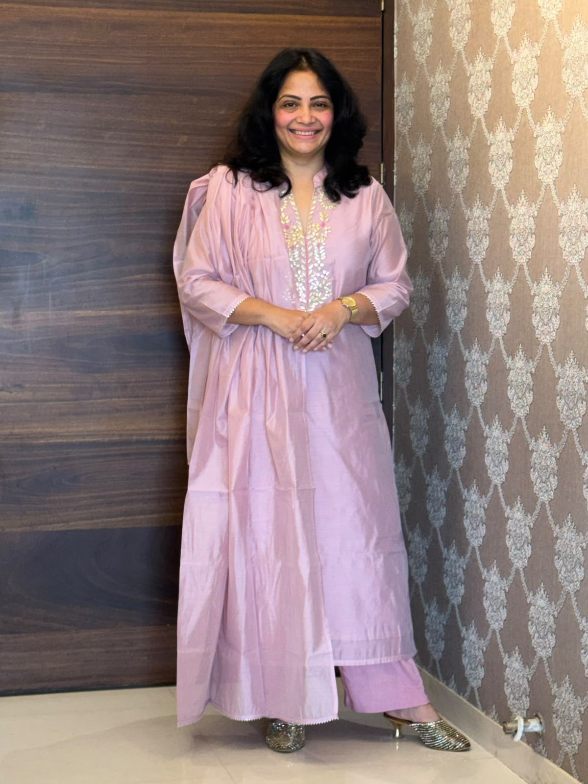 Motiya Pink Color Chanderi Dupatta Set
