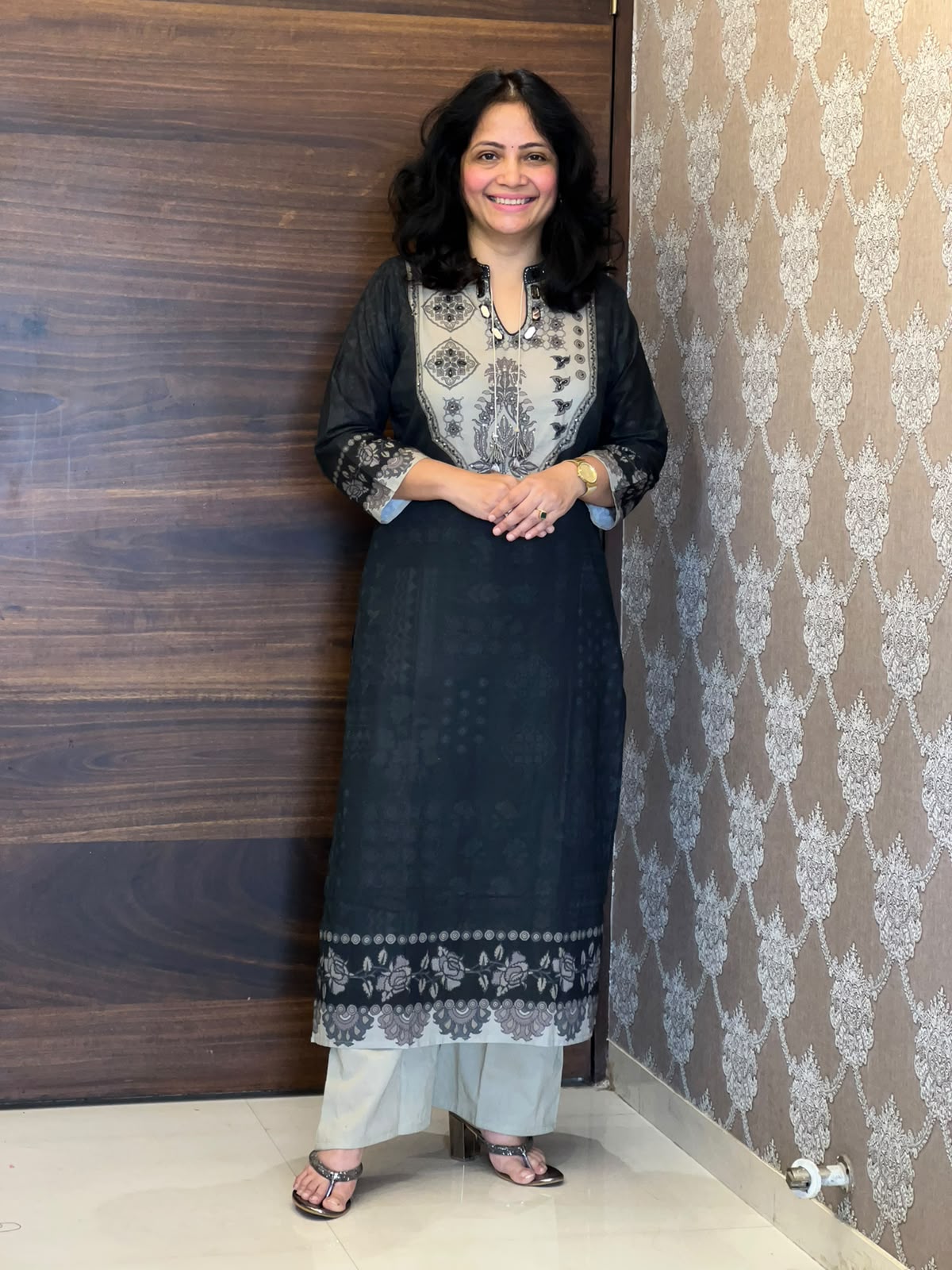 Digital Printed Deep Charcoal Grey Colour Pure Cotton Dupatta Set