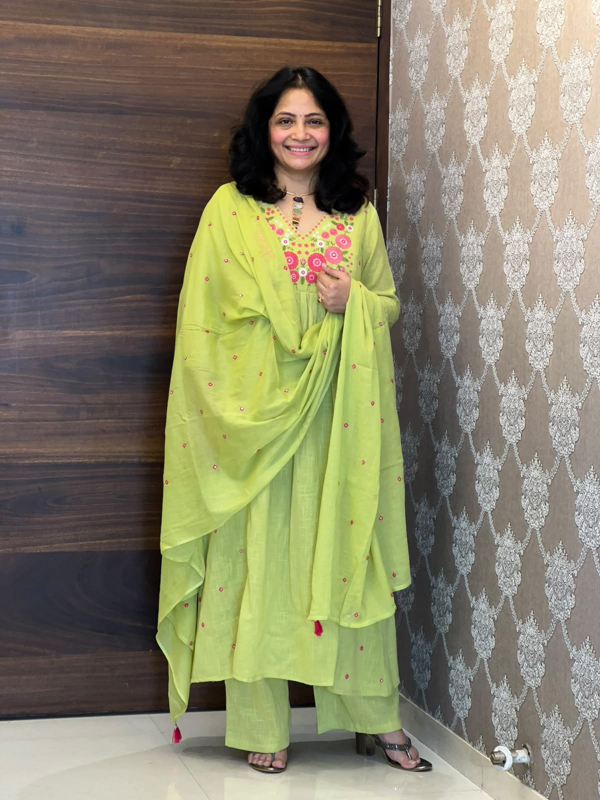 Pista Green Colour Cotton Flex Dupatta Set