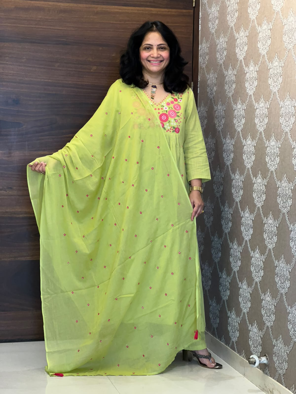 Pista Green Colour Cotton Flex Dupatta Set