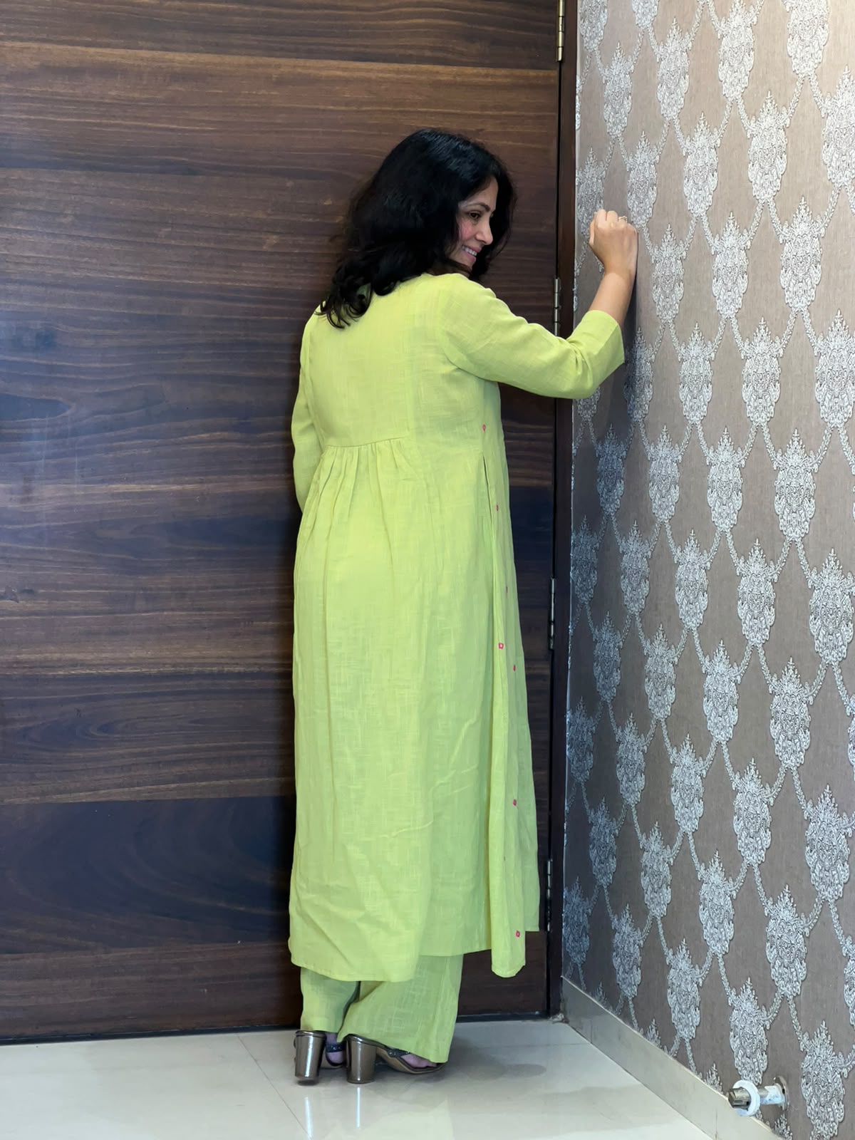 Pista Green Colour Cotton Flex Dupatta Set