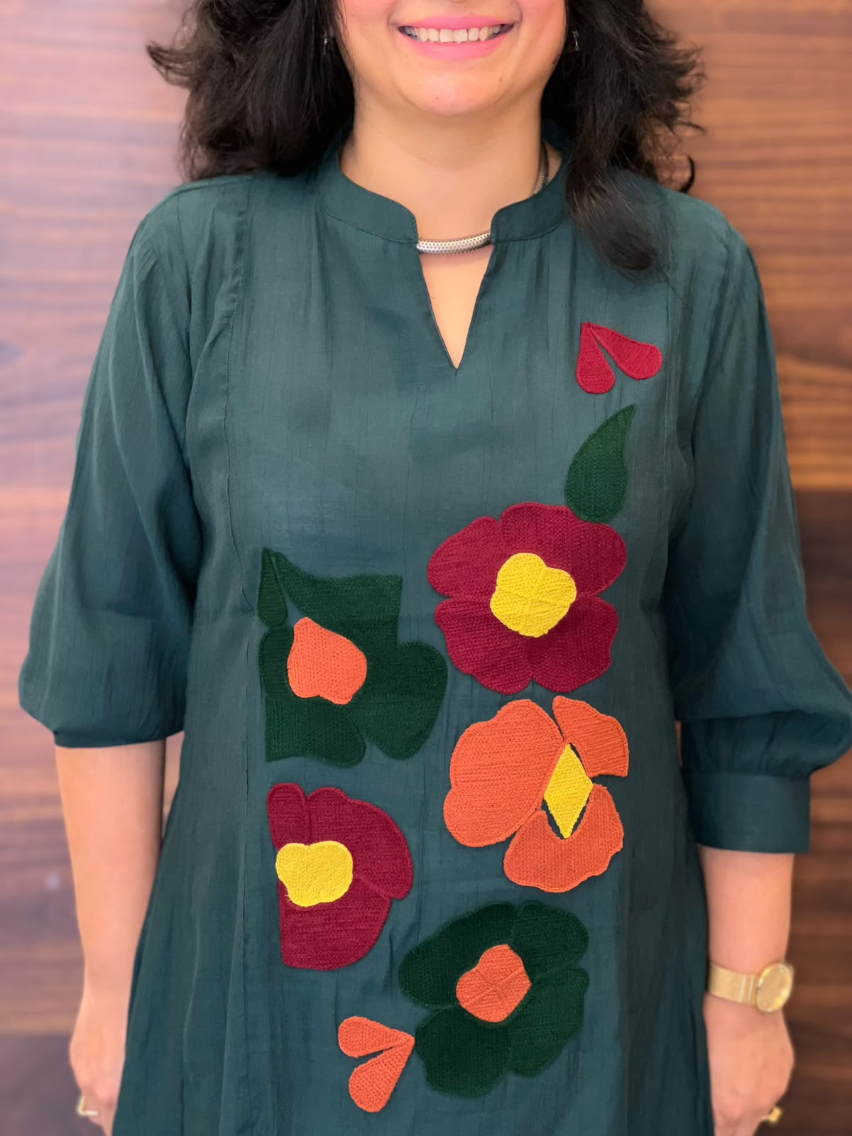 Teal Color Raw Silk A-Line Kurti