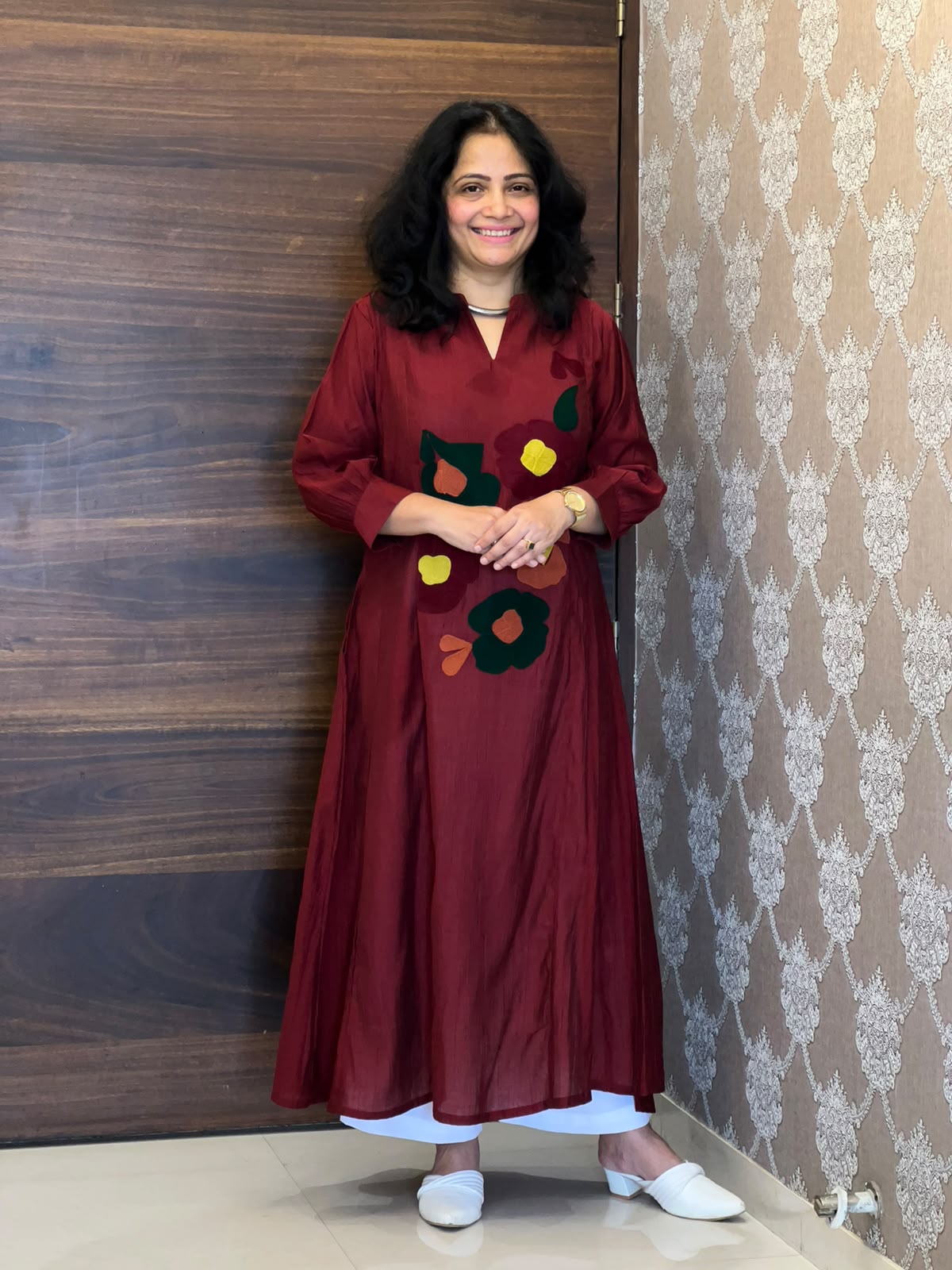Maroon Color Raw Silk A-Line Kurti