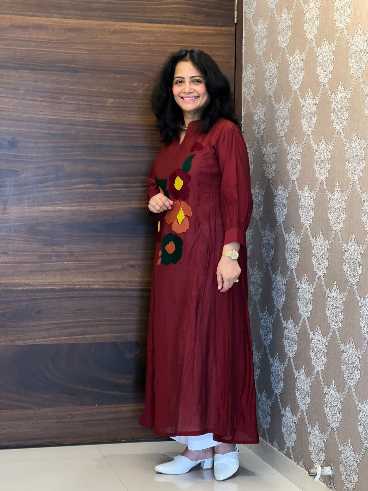 Maroon Color Raw Silk A-Line Kurti
