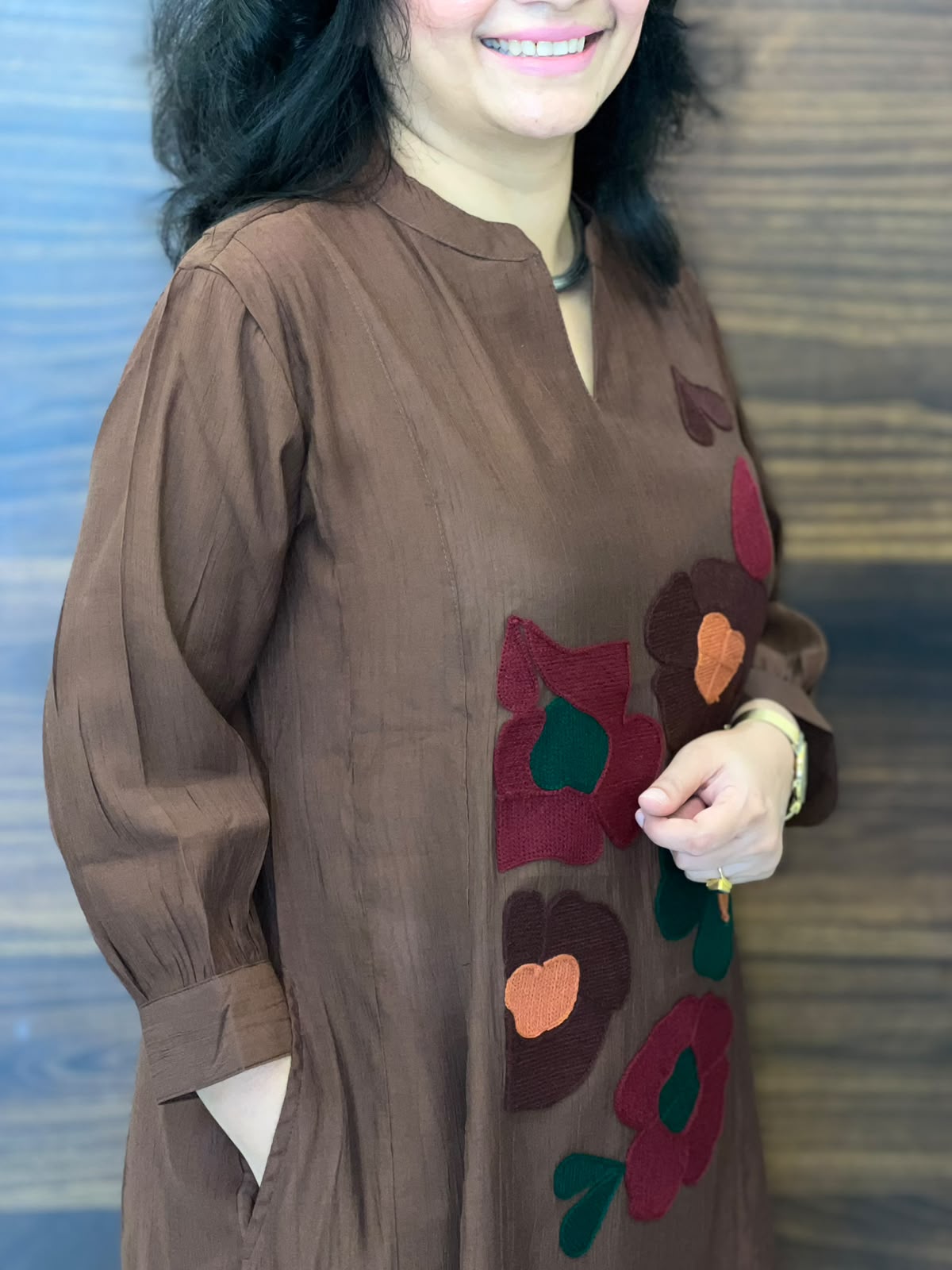Brown Color Raw Silk A-Line Kurti