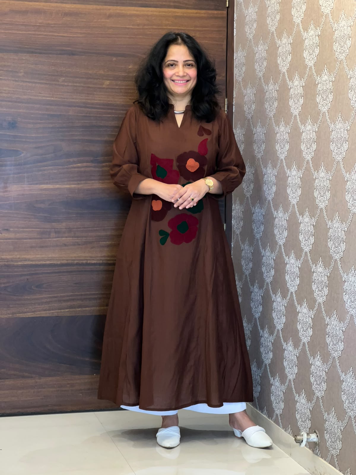 Brown Color Raw Silk A-Line Kurti