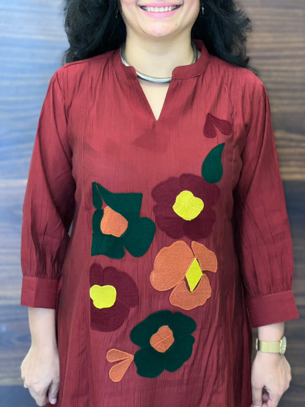 Maroon Color Raw Silk A-Line Kurti
