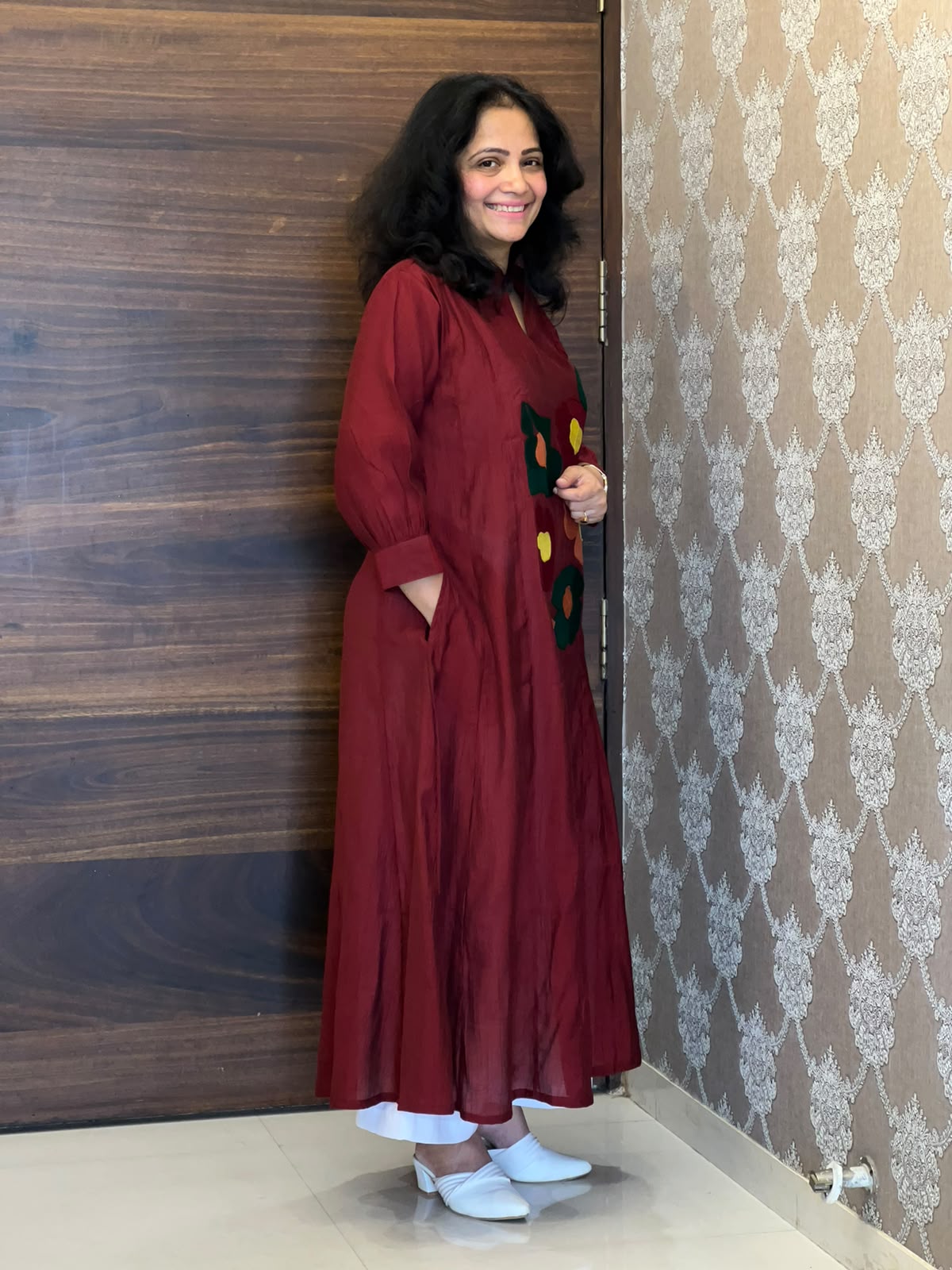 Maroon Color Raw Silk A-Line Kurti