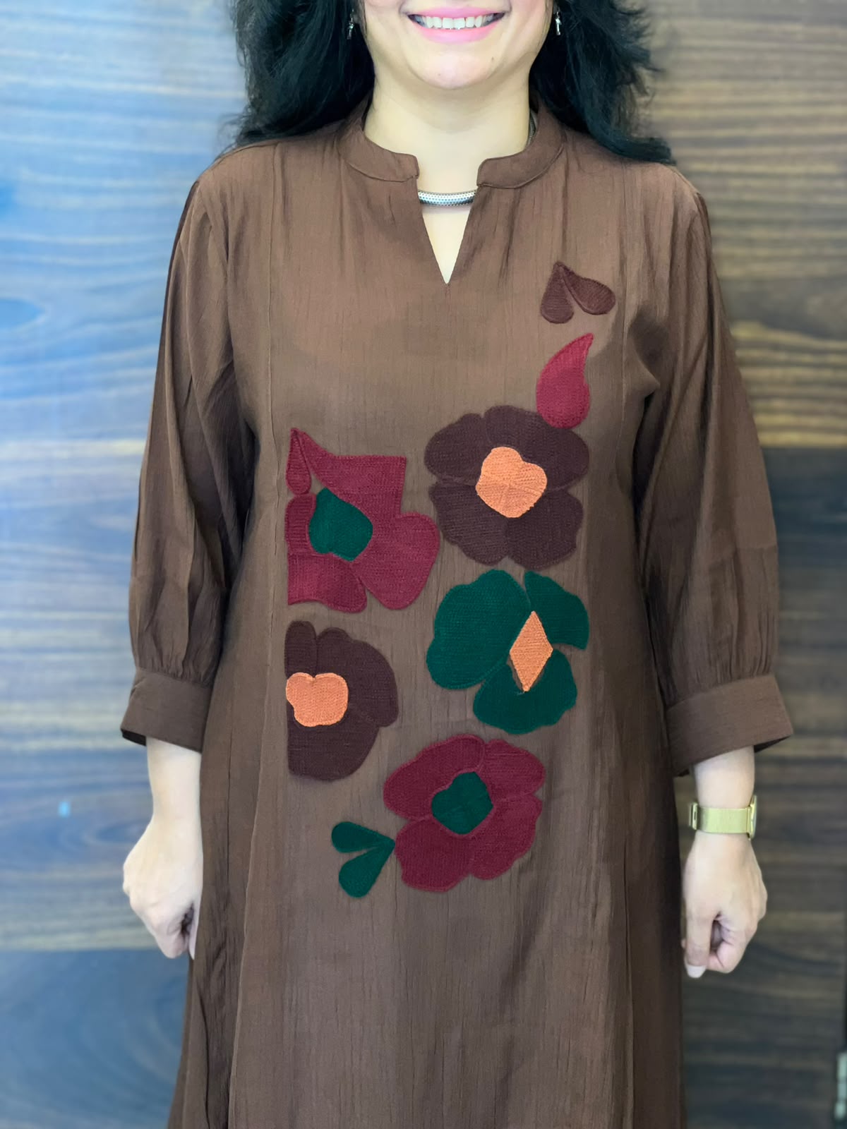 Brown Color Raw Silk A-Line Kurti
