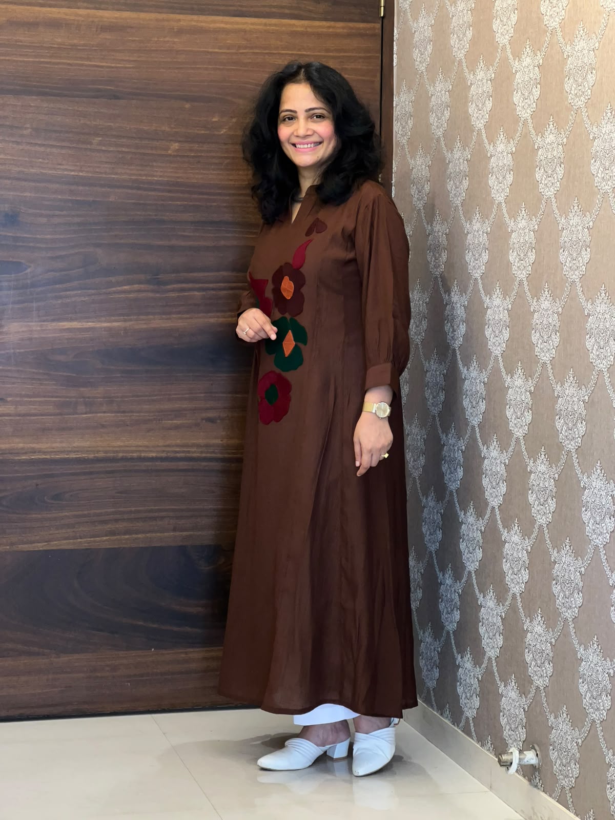 Brown Color Raw Silk A-Line Kurti