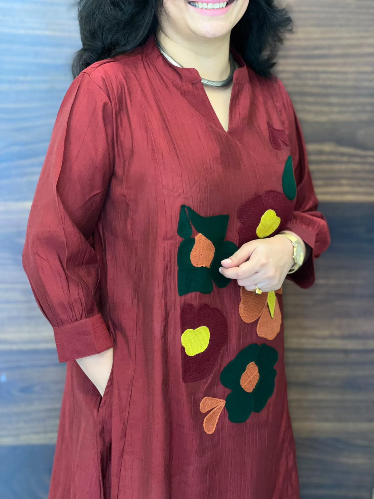 Maroon Color Raw Silk A-Line Kurti