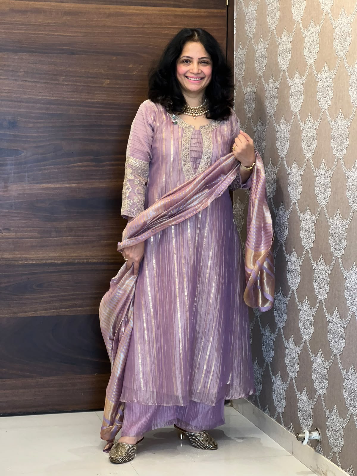 Lavender Color Salsa Fabric Dupatta Set