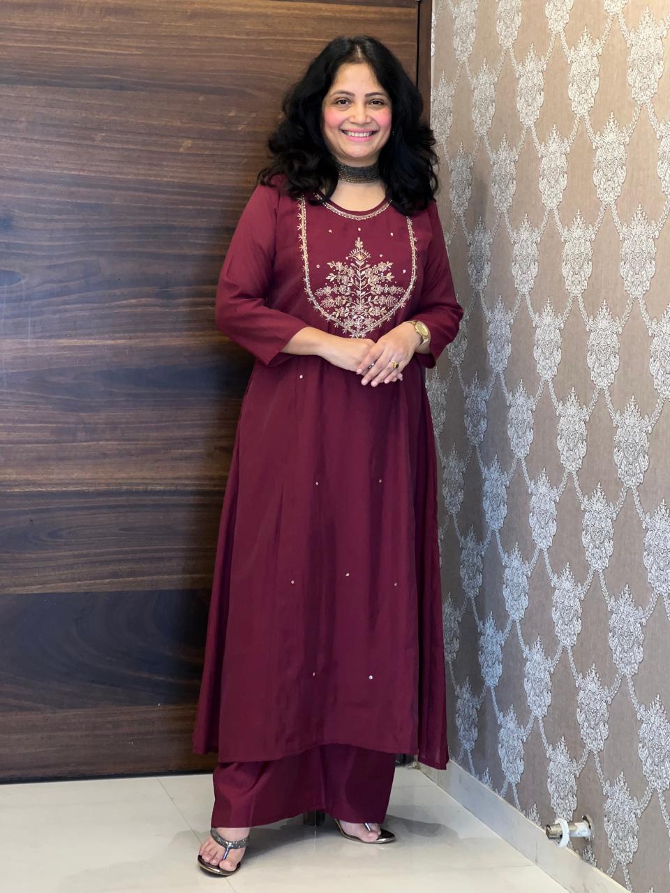 Wine Color Mul Chanderi Dupatta Set