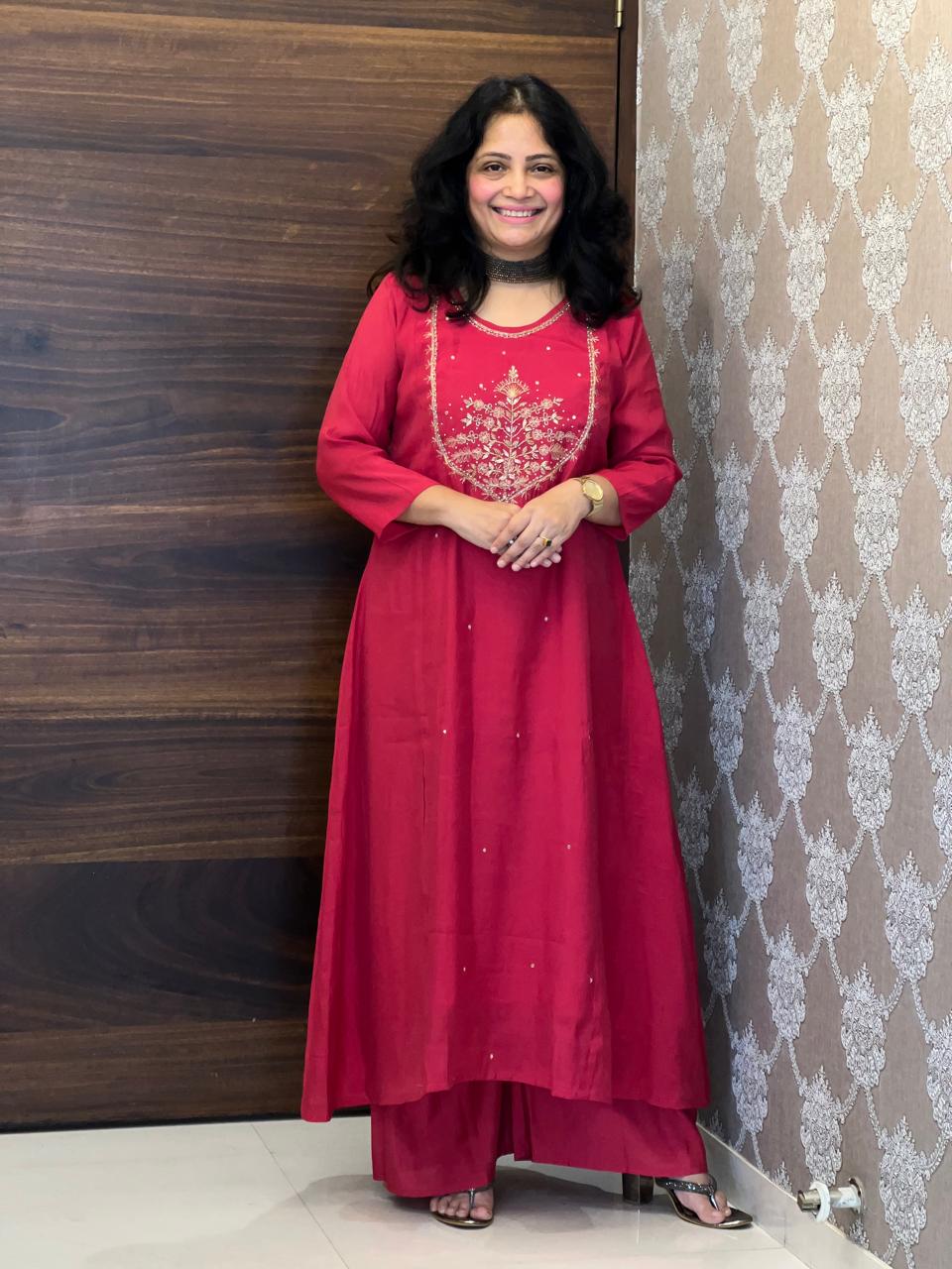 Hot Pink Color Mul Chanderi Dupatta Set