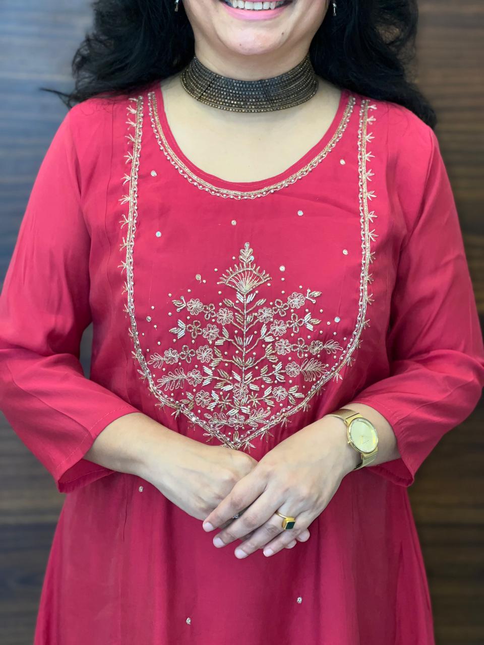 Hot Pink Color Mul Chanderi Dupatta Set