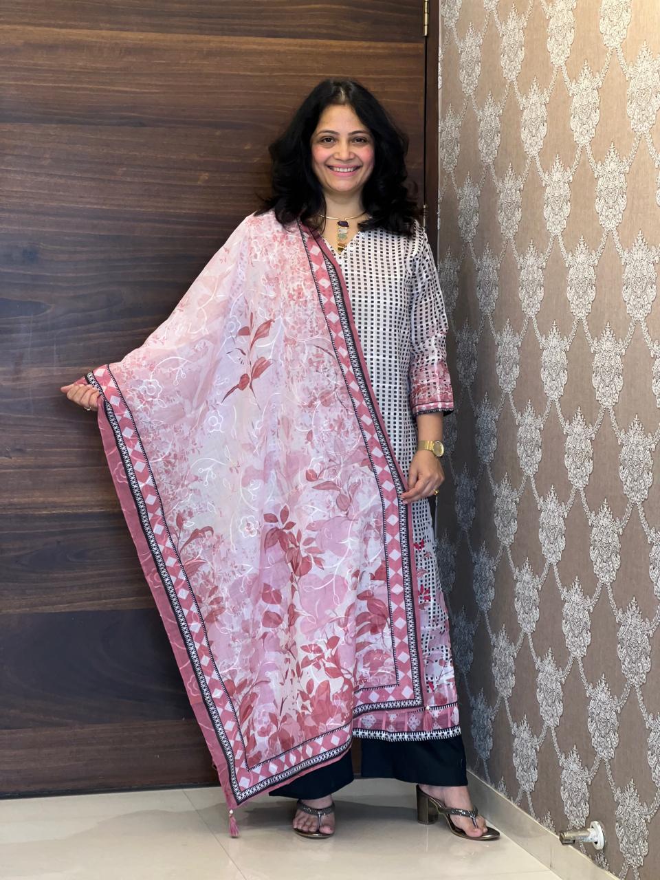 Off-White Linen Dupatta Set
