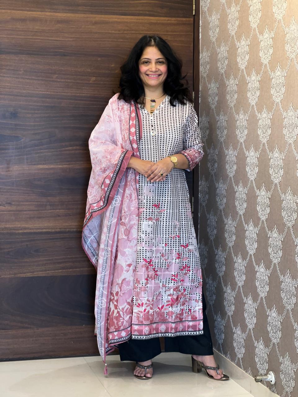 Off-White Linen Dupatta Set