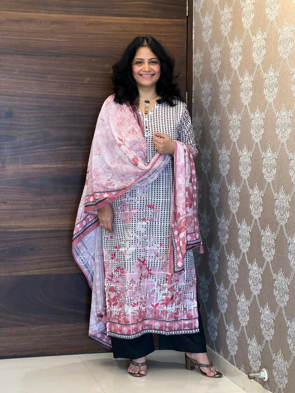 Off-White Linen Dupatta Set