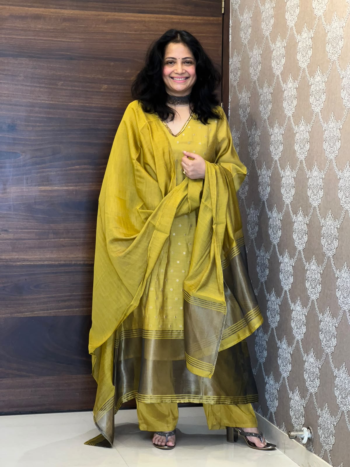 Mustard Color Chanderi Silk Dupatta Set